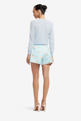 Claire Embellished Knit Cardigan - Ditsy Floral Print in Blue Tops