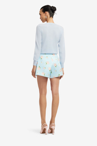 Exclusive LEO LIN Claire Embellished Knit Cardigan - Ditsy Floral Print in Blue