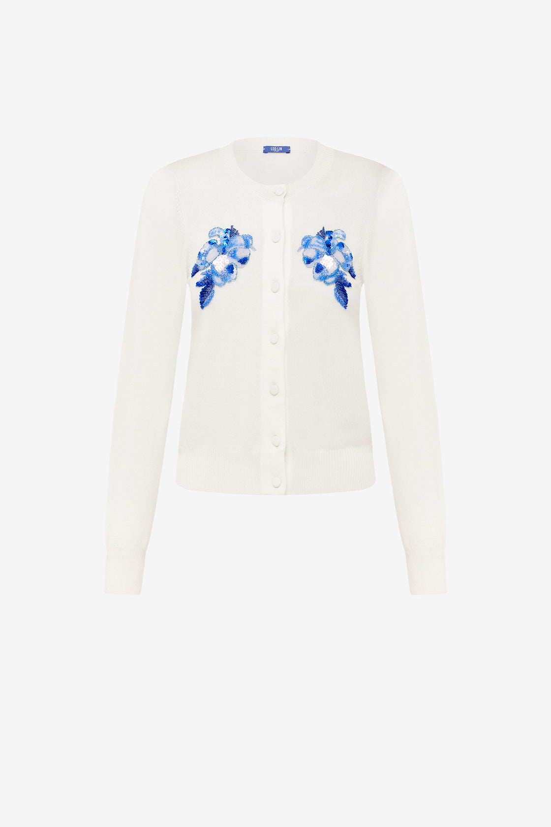 Exclusive LEO LIN Claire Embellished Knit Cardigan - Ditsy Floral Print in Snow