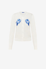 Claire Embellished Knit Cardigan - Ditsy Floral Print in Snow Tops
