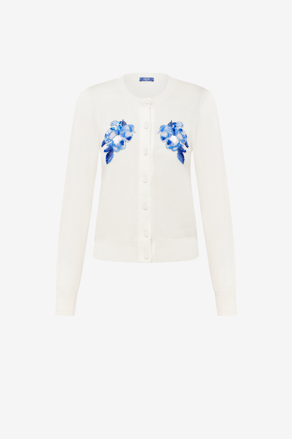 Exclusive LEO LIN Claire Embellished Knit Cardigan - Ditsy Floral Print in Snow