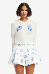 Claire Embellished Knit Cardigan - Ditsy Floral Print in Snow Tops
