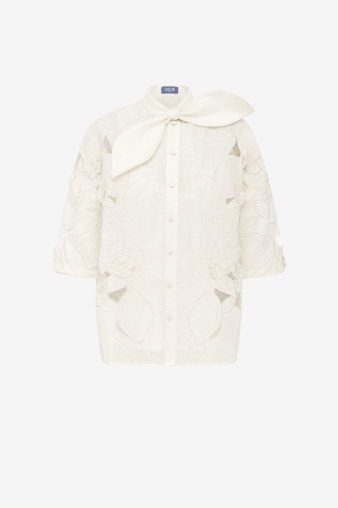 Exclusive LEO LIN Brooklyn Applique Bow Puff Sleeve Top - Snow