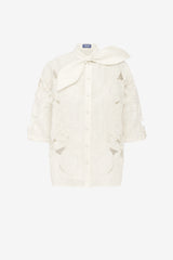 Brooklyn Appliqué Bow Puff Sleeve Top - Snow Tops