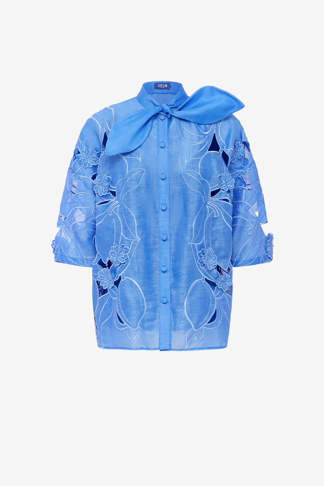 Exclusive LEO LIN Brooklyn Applique Bow Puff Sleeve Top - Azure