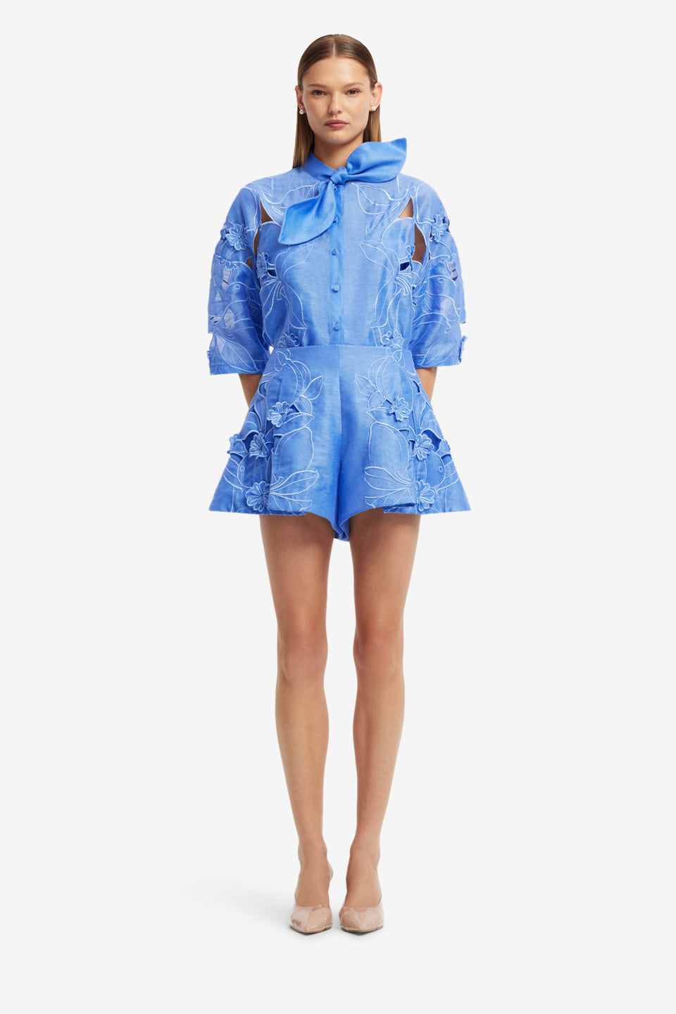 Exclusive LEO LIN Abby Applique Shorts - Azure