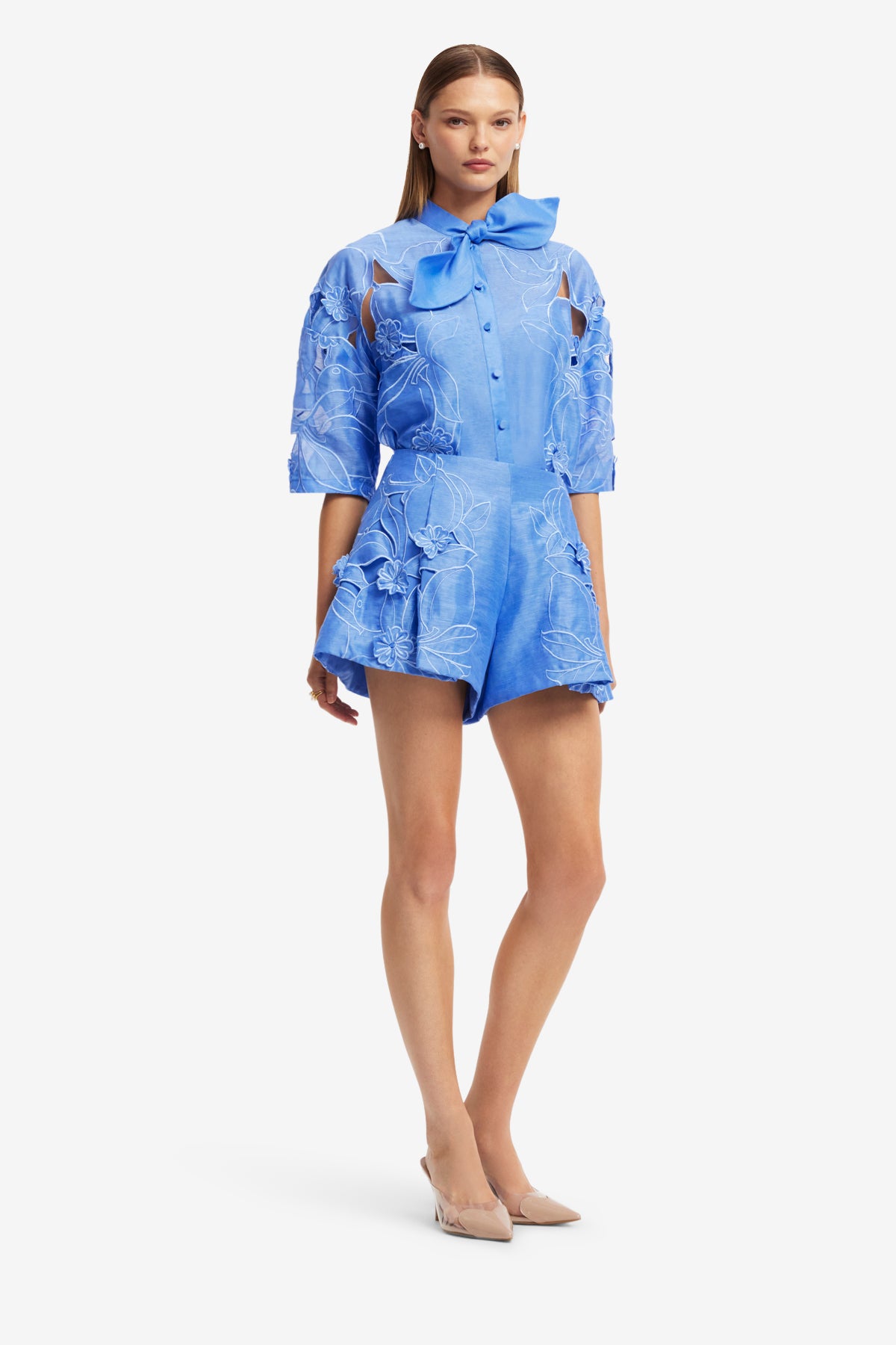 Brooklyn Appliqué Bow Puff Sleeve Top - Azure – LEO LIN