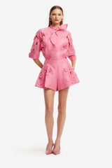 Brooklyn Appliqué Bow Puff Sleeve Top - Fuchsia Tops
