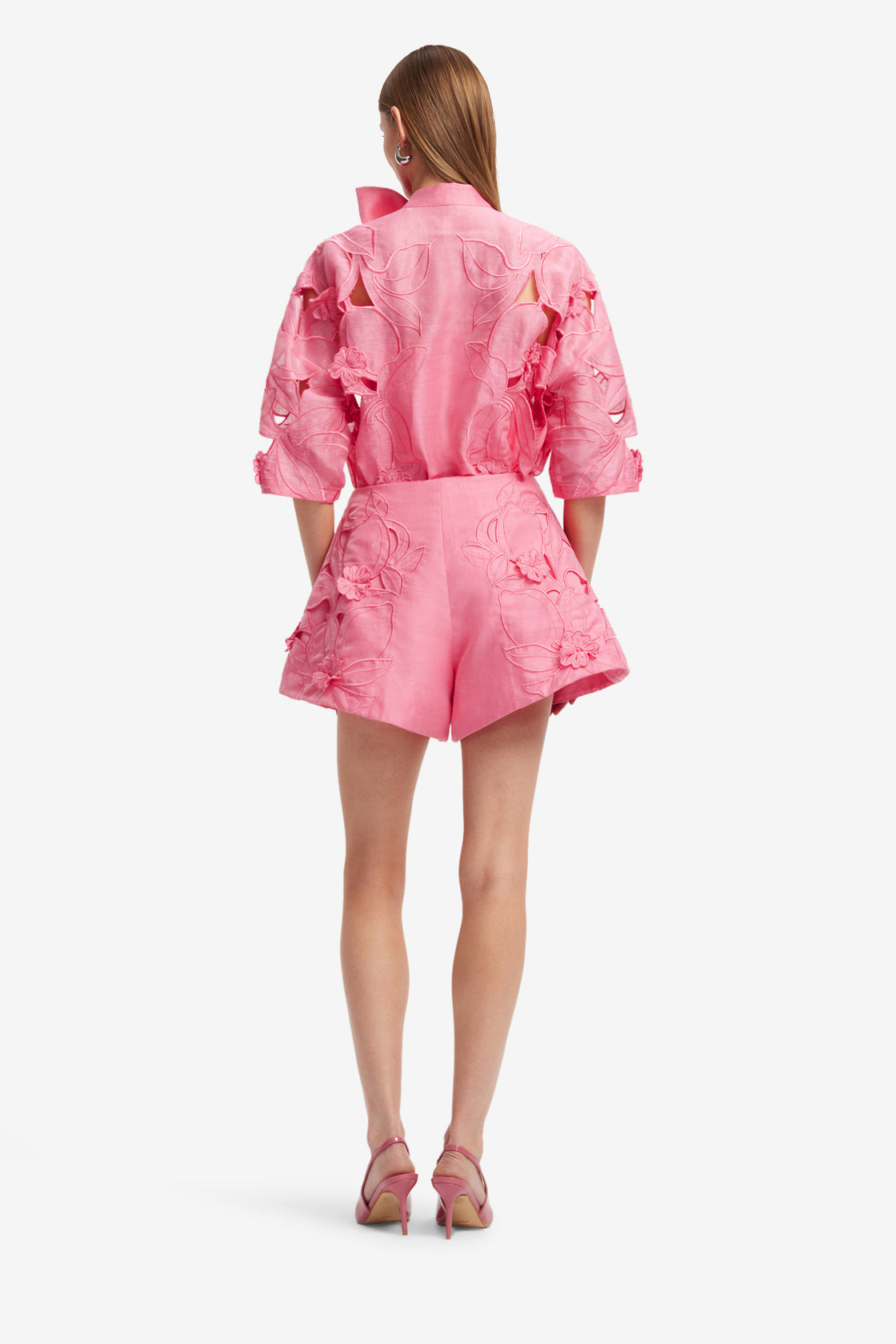 Exclusive LEO LIN Brooklyn Applique Bow Puff Sleeve Top - Fuchsia