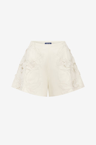 Exclusive LEO LIN Abby Applique Shorts - Snow
