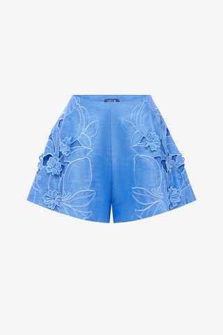Exclusive LEO LIN Abby Applique Shorts - Azure