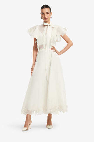 Exclusive LEO LIN Jasmine Applique Flutter Sleeve Top - Snow