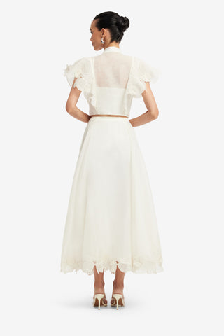 Exclusive LEO LIN Jasmine Applique Flutter Sleeve Top - Snow