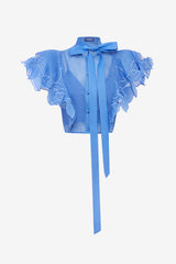 Jasmine Appliqué Flutter Sleeve Top - Azure Tops