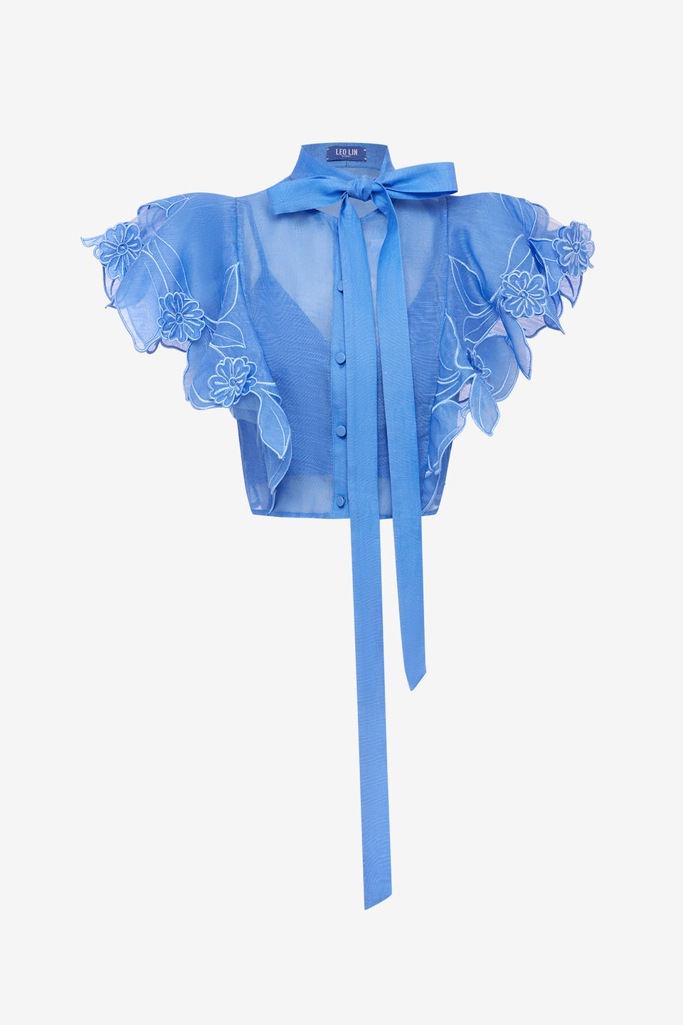 Exclusive LEO LIN Jasmine Applique Flutter Sleeve Top - Azure