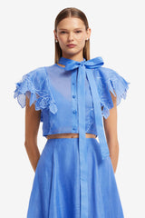 Jasmine Appliqué Flutter Sleeve Top - Azure Tops