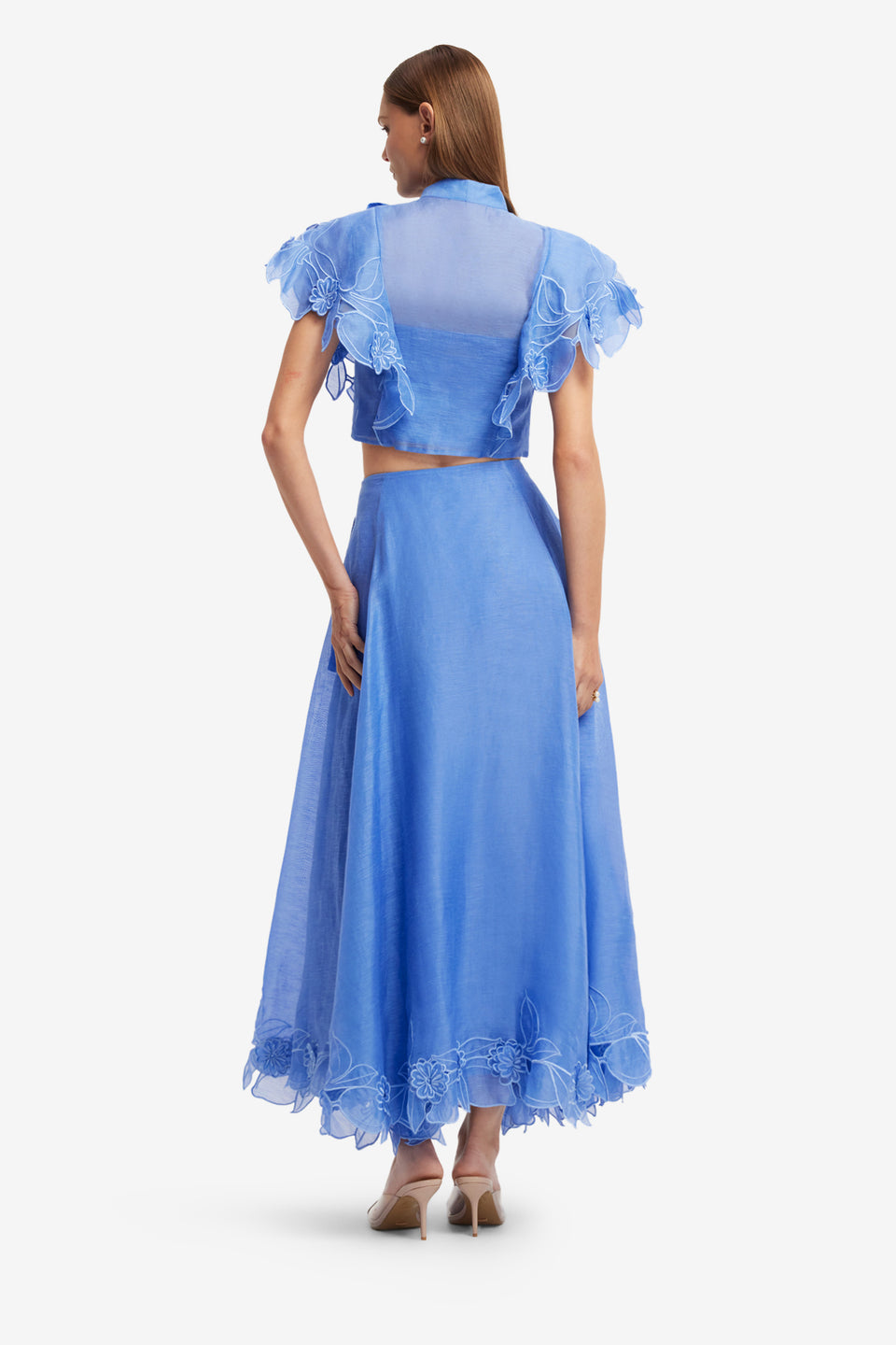 Exclusive LEO LIN Jasmine Applique Flutter Sleeve Top - Azure