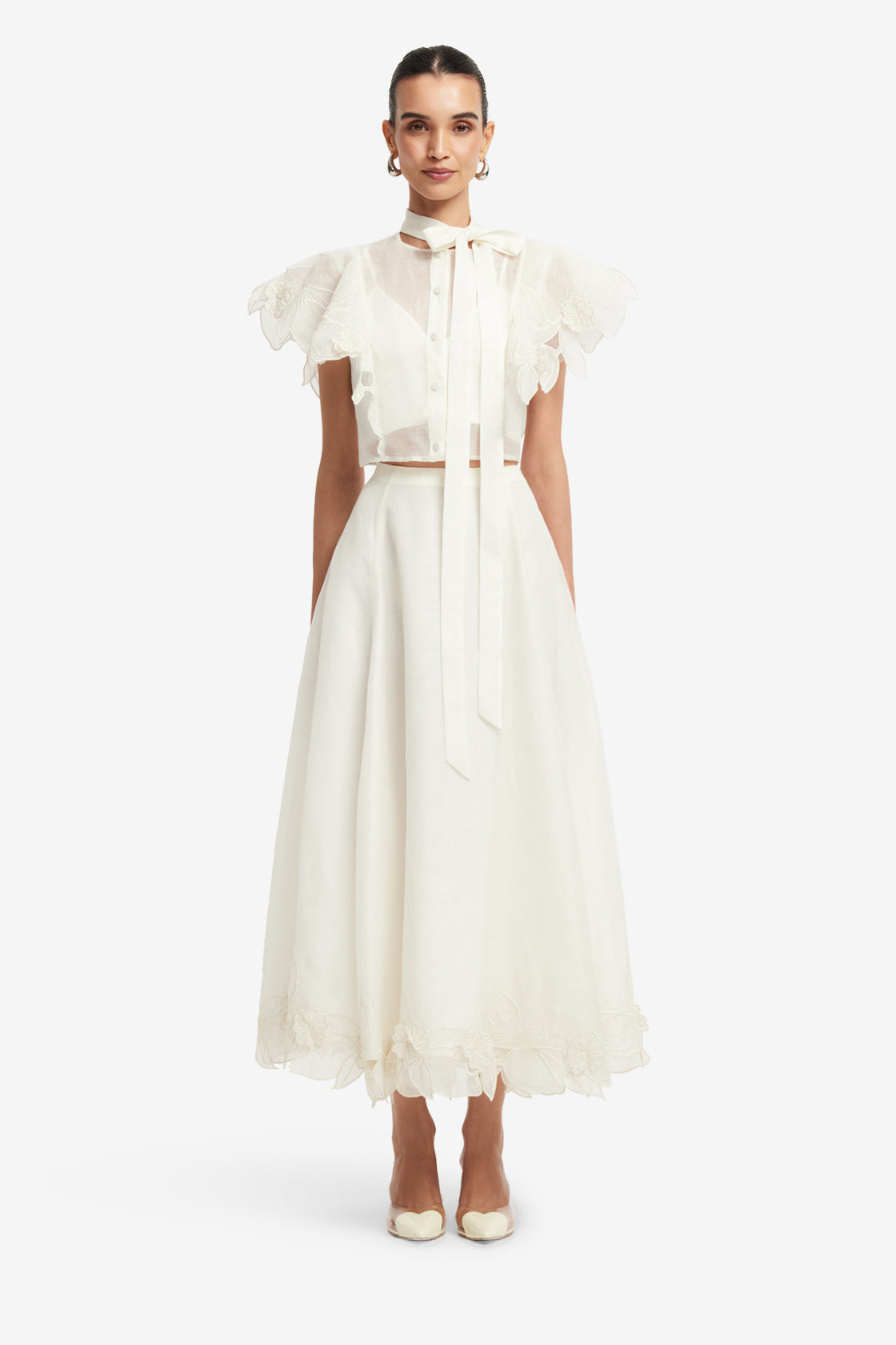 Exclusive LEO LIN Leila Applique Midi Skirt - Snow