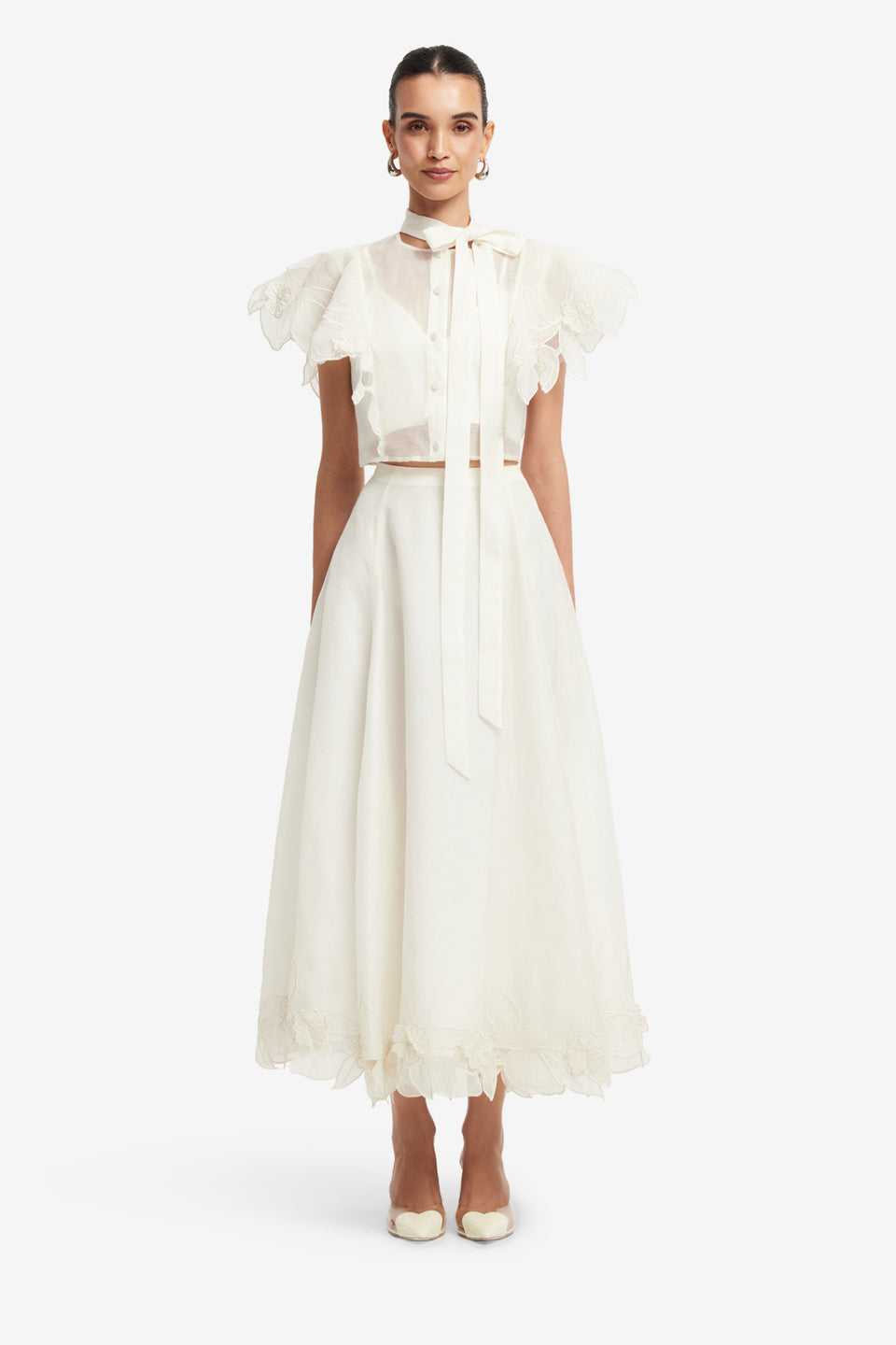 Exclusive LEO LIN Leila Applique Midi Skirt - Snow