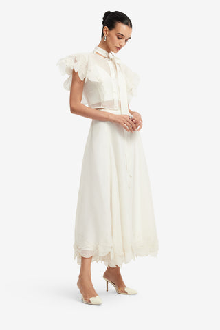 Exclusive LEO LIN Leila Applique Midi Skirt - Snow