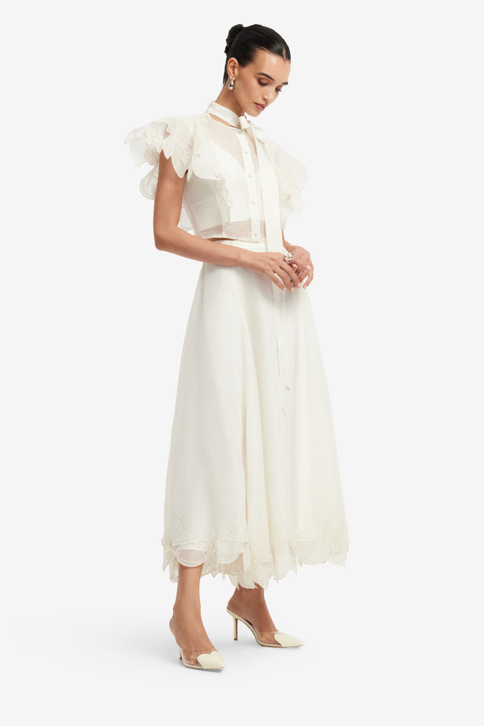Exclusive LEO LIN Leila Applique Midi Skirt - Snow