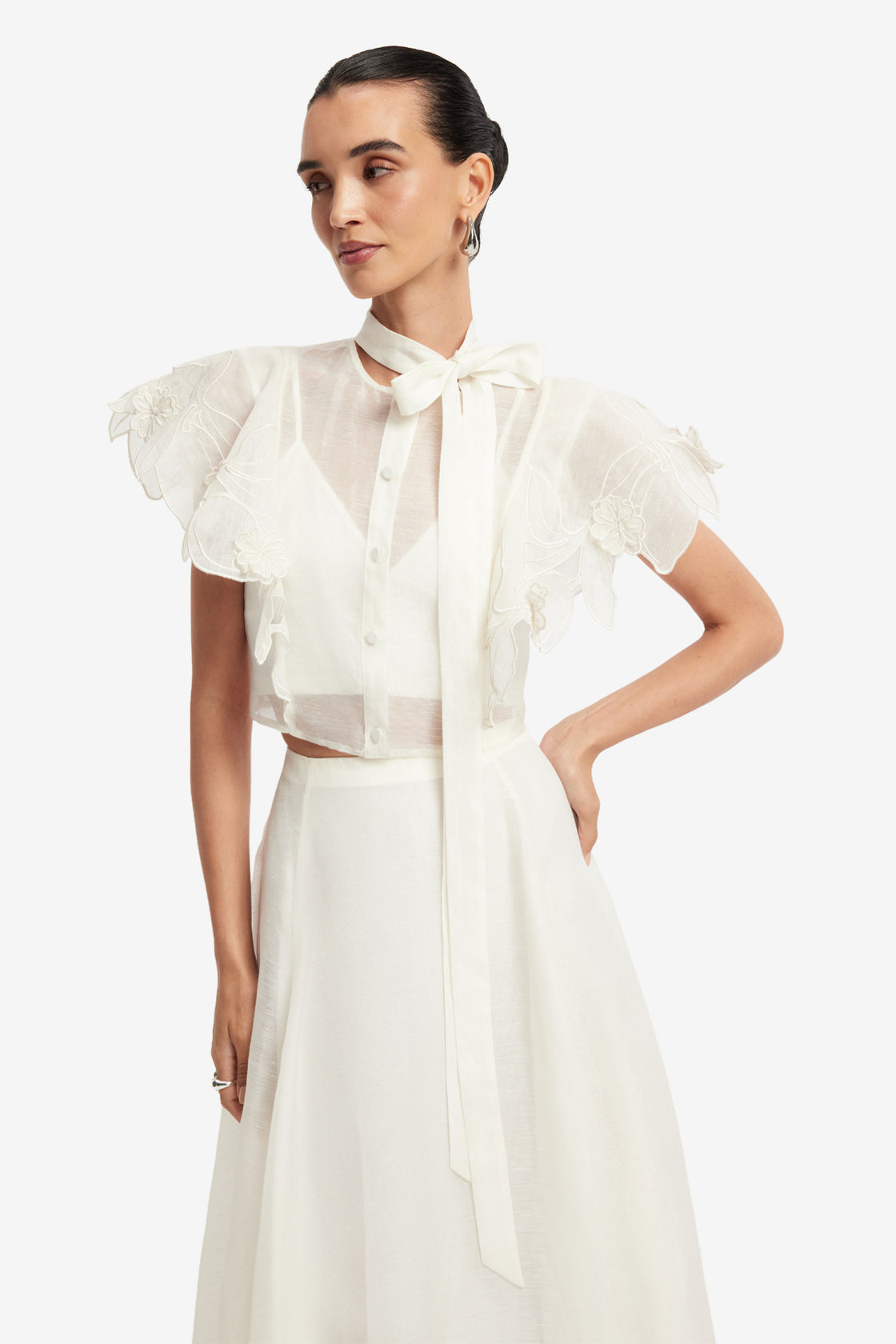 Exclusive LEO LIN Leila Applique Midi Skirt - Snow