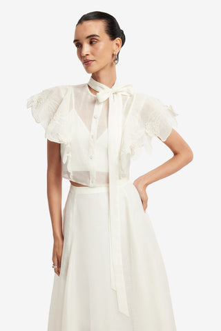 Exclusive LEO LIN Leila Applique Midi Skirt - Snow