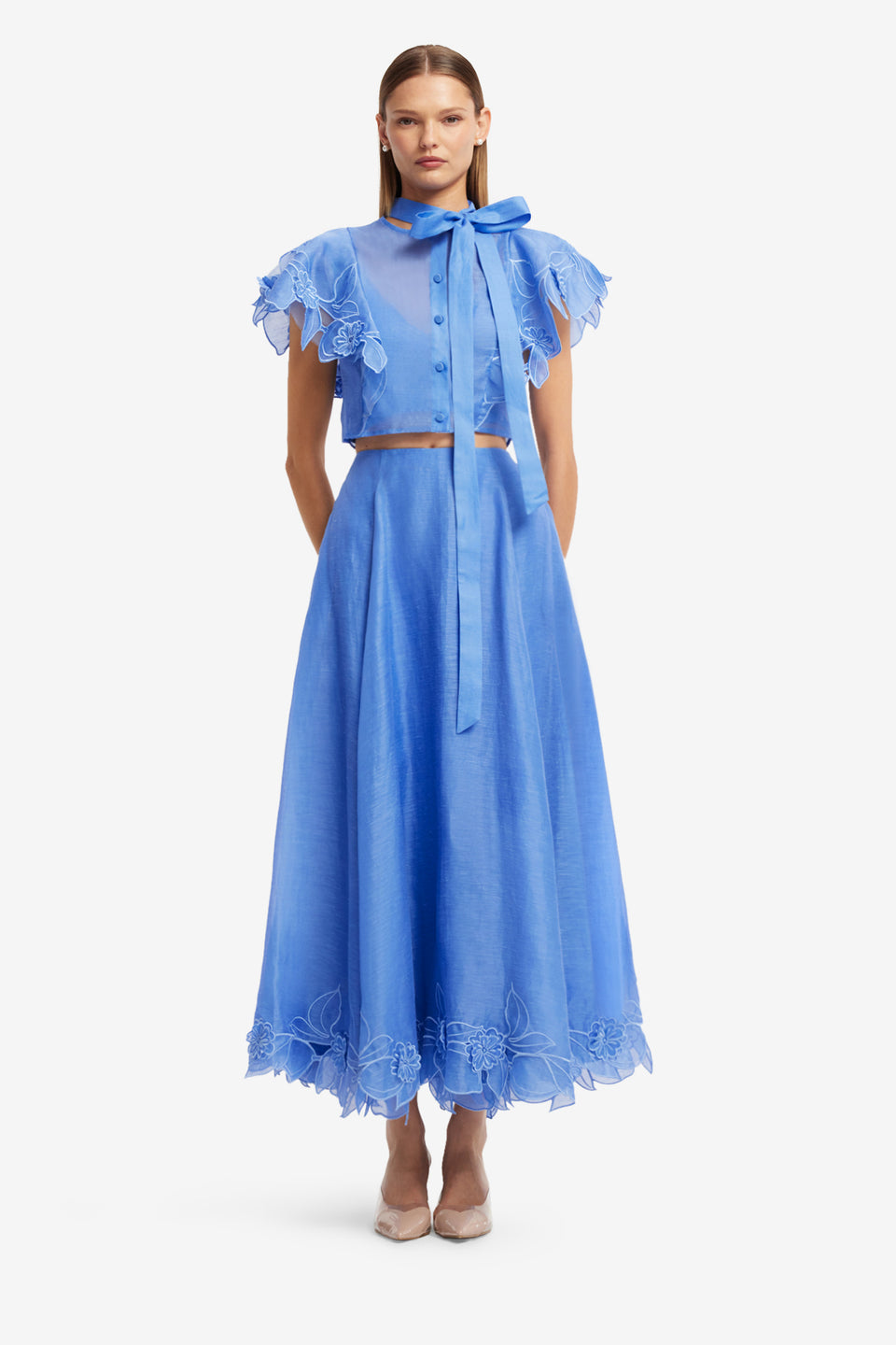 Exclusive LEO LIN Leila Applique Midi Skirt - Azure