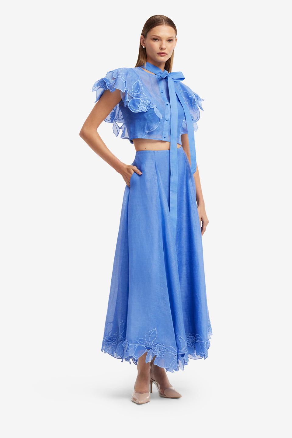 Exclusive LEO LIN Leila Applique Midi Skirt - Azure