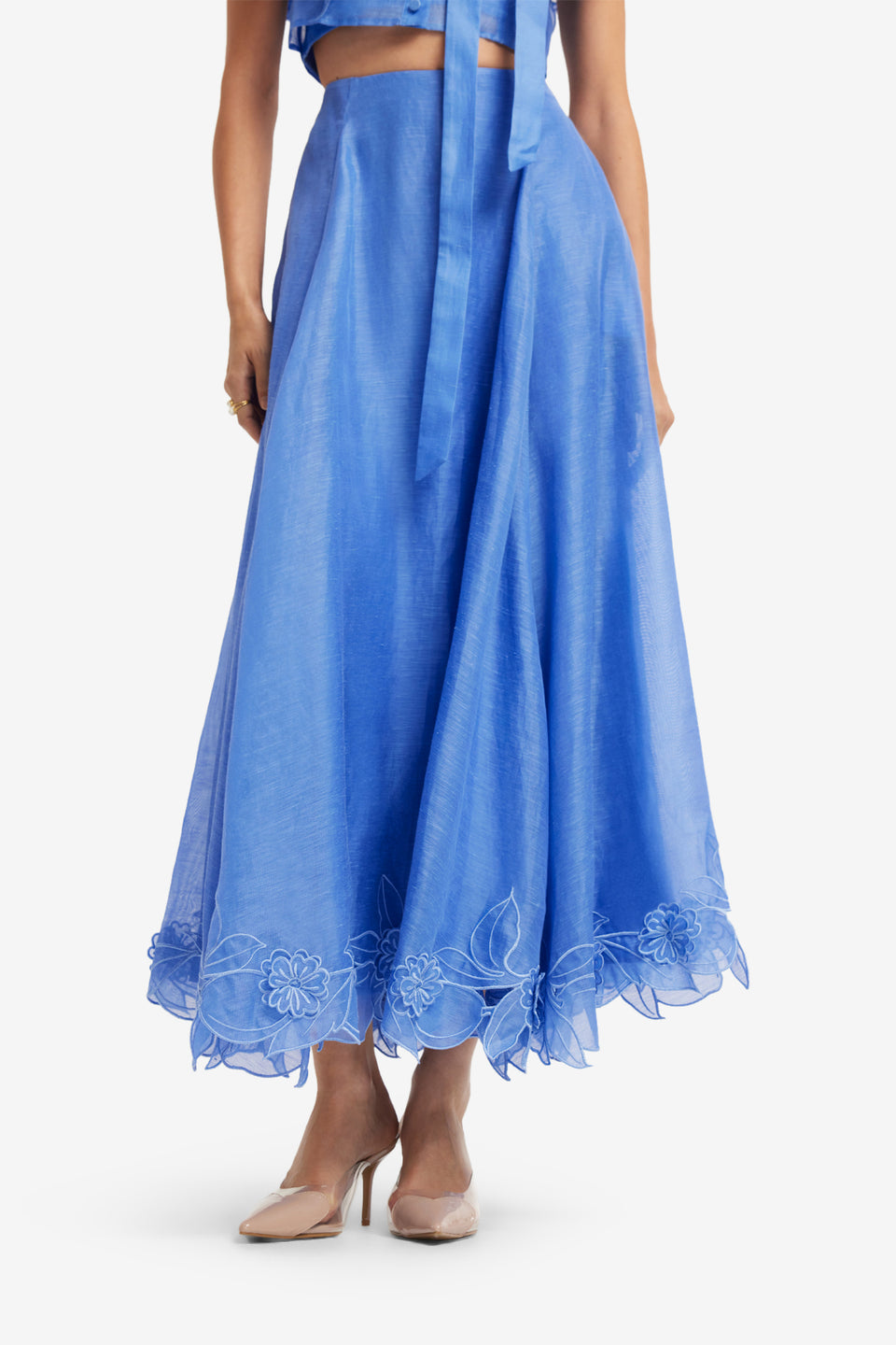 Exclusive LEO LIN Leila Applique Midi Skirt - Azure