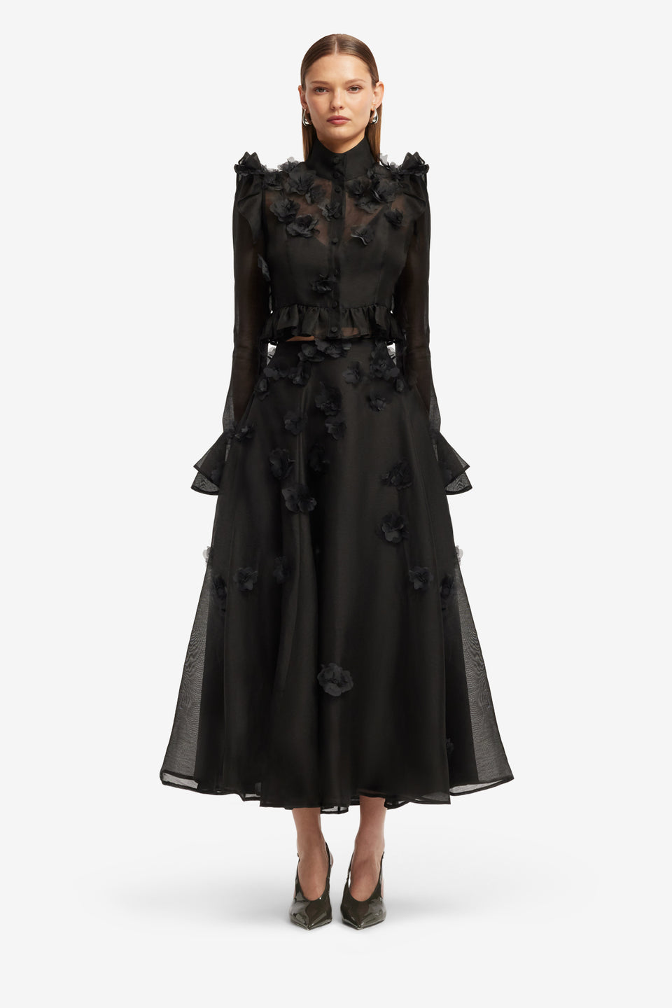 Exclusive LEO LIN Leila Petal Midi Skirt - Ebony