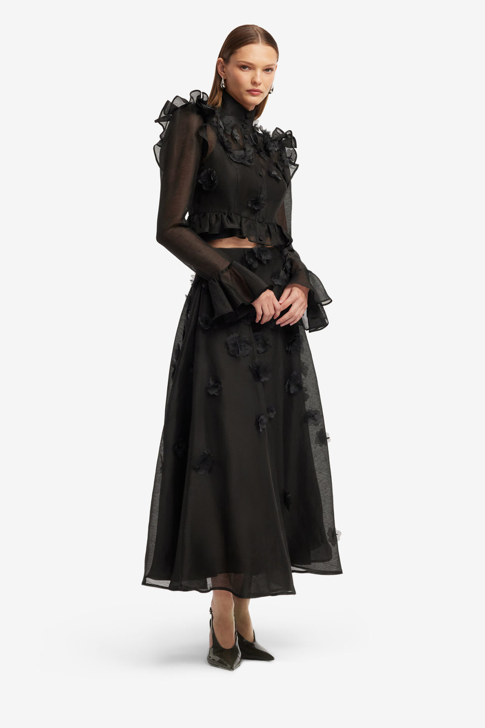Exclusive LEO LIN Leila Petal Midi Skirt - Ebony