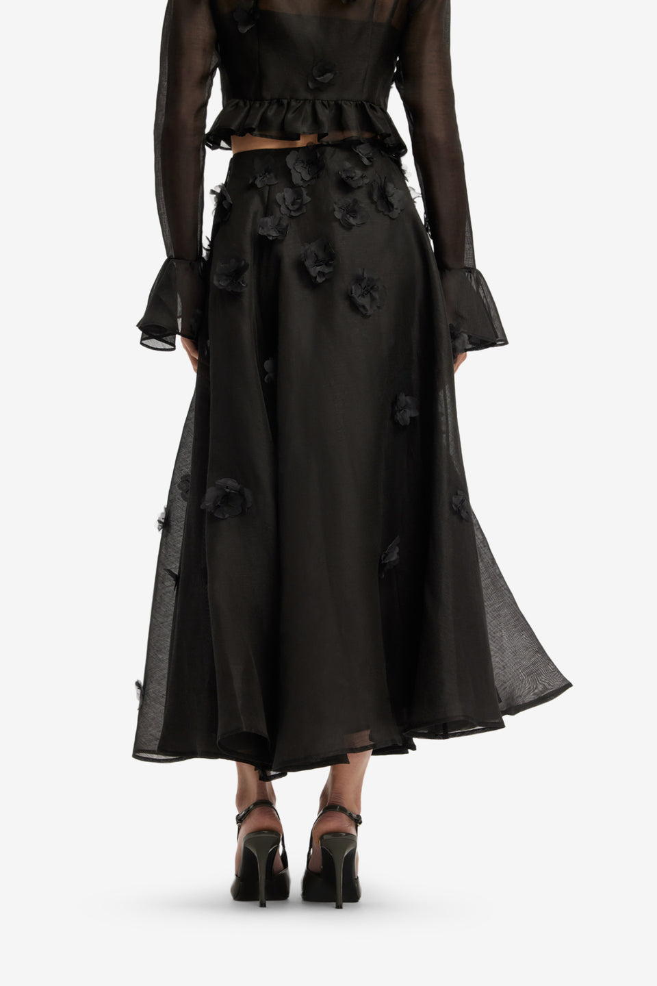 Exclusive LEO LIN Leila Petal Midi Skirt - Ebony