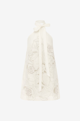 Exclusive LEO LIN Lola Applique Halterneck Mini Dress - Snow