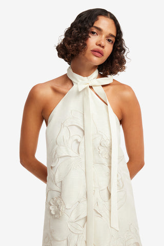 Exclusive LEO LIN Lola Applique Halterneck Mini Dress - Snow