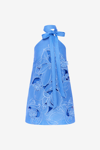 Exclusive LEO LIN Lola Applique Halterneck Mini Dress - Azure