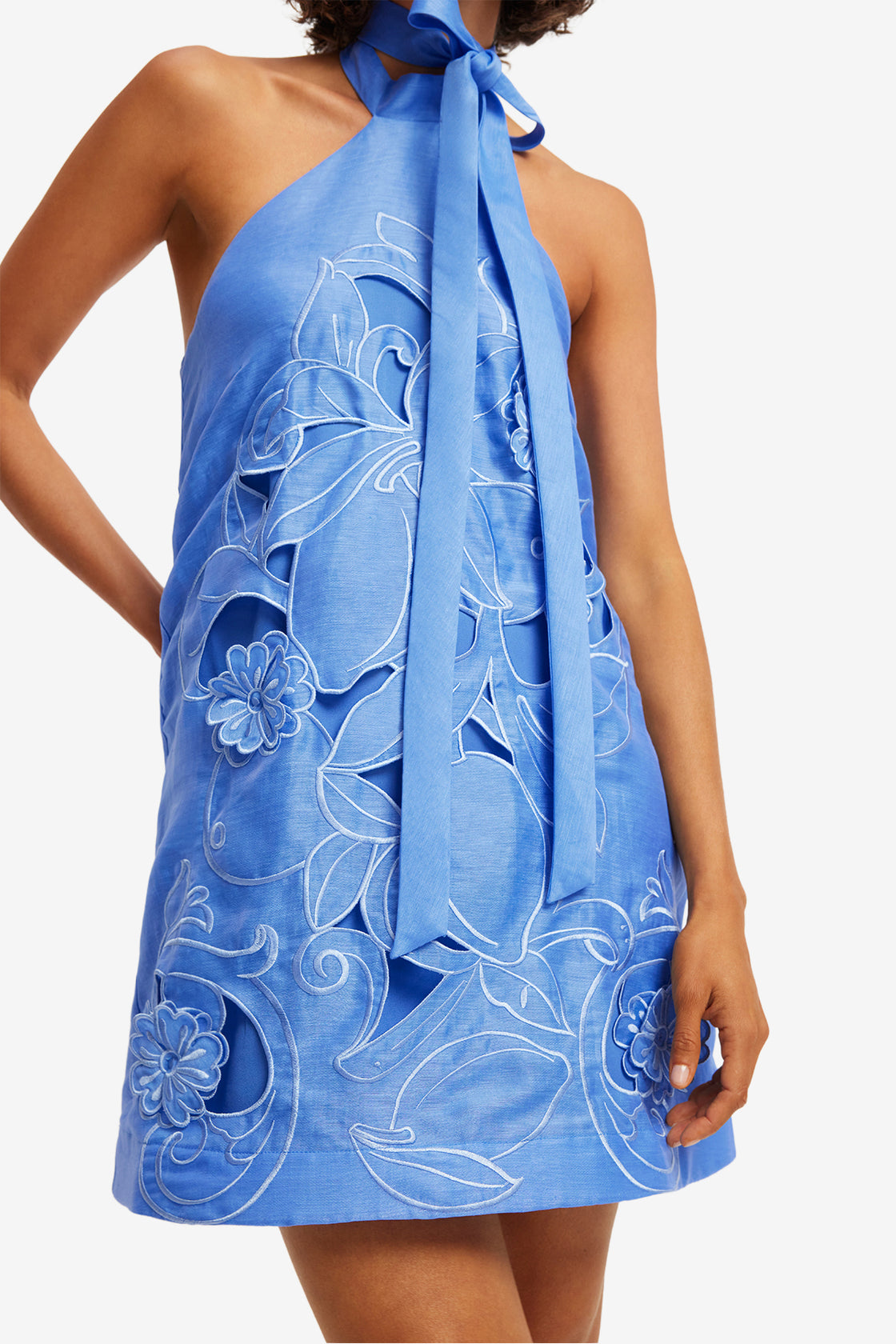 Exclusive LEO LIN Lola Applique Halterneck Mini Dress - Azure