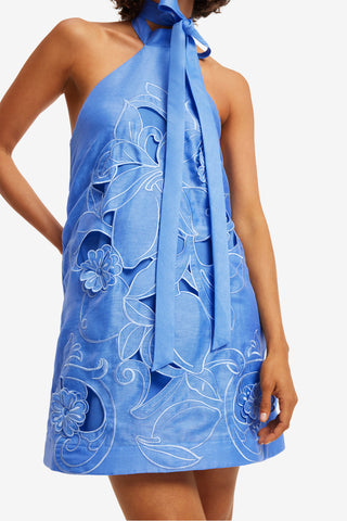 Exclusive LEO LIN Lola Applique Halterneck Mini Dress - Azure