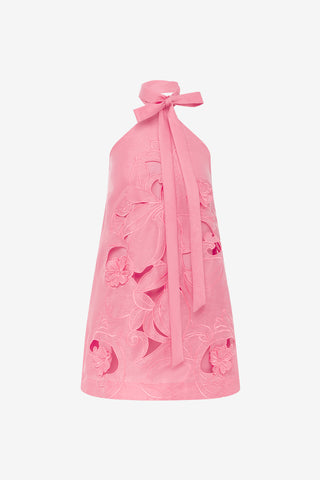 Lola Appliqué Halterneck Mini Dress - Fuchsia Dress Mini