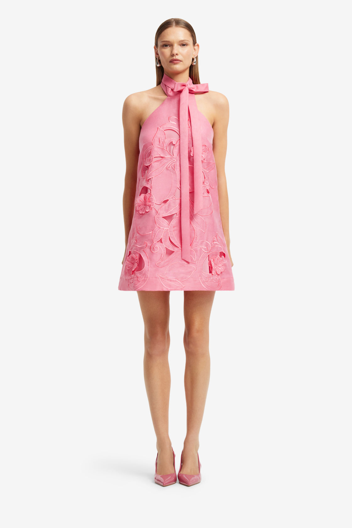 Lola Appliqué Halterneck Mini Dress - Fuchsia Dress Mini