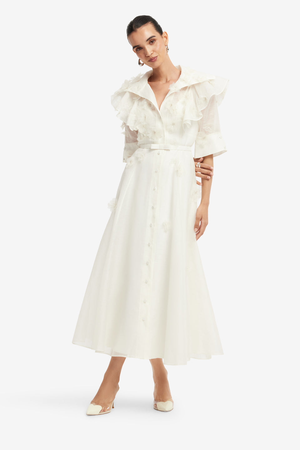 Exclusive LEO LIN Anya Petal Midi Dress - Snow