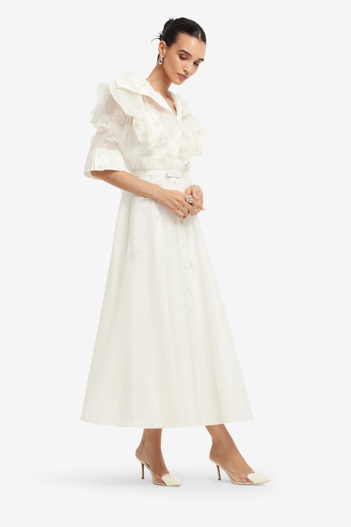 Exclusive LEO LIN Anya Petal Midi Dress - Snow