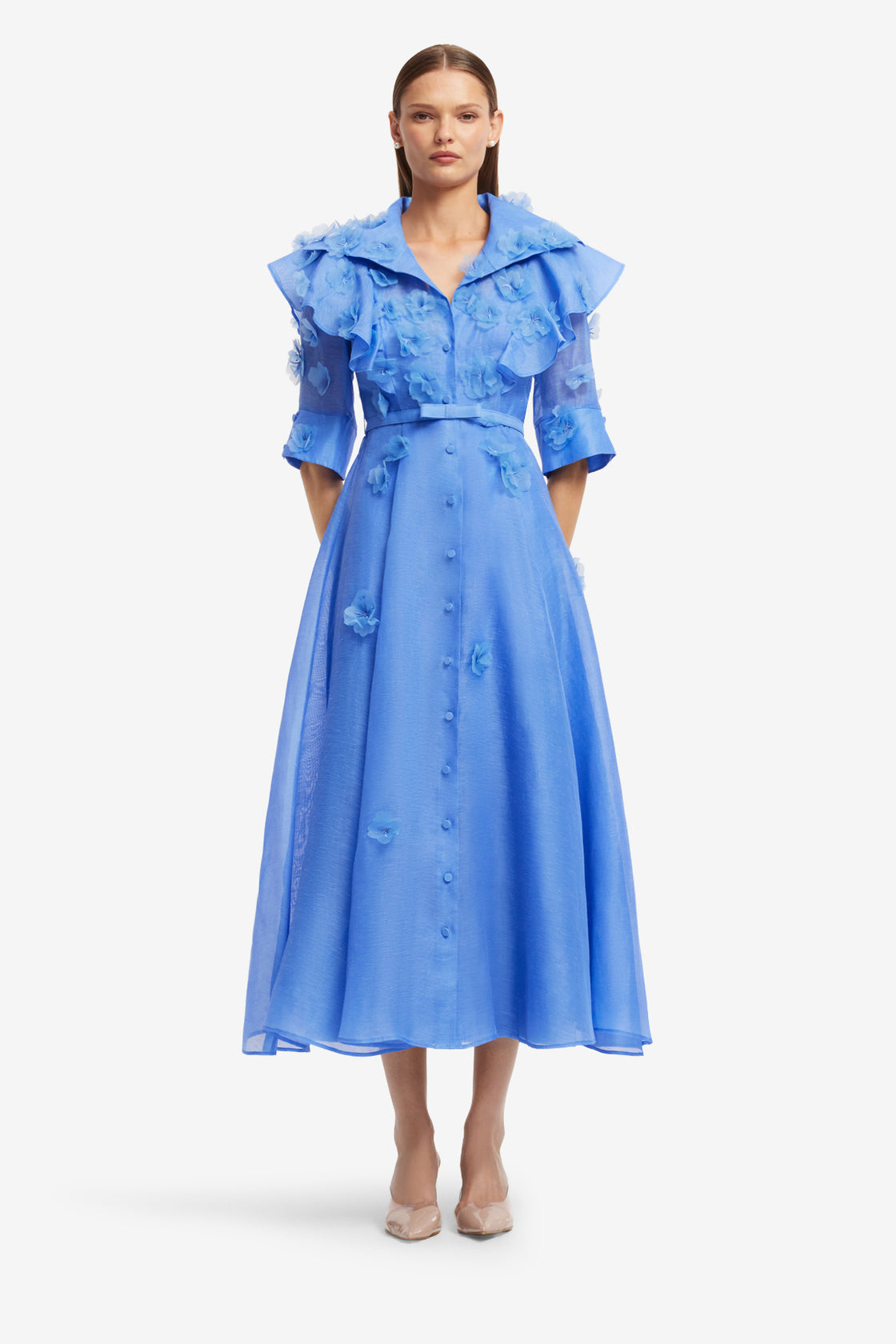Exclusive LEO LIN Anya Petal Midi Dress - Azure