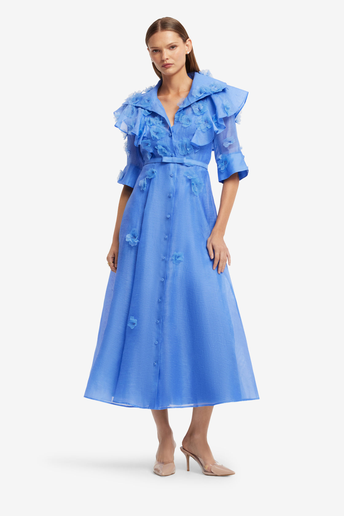 Exclusive LEO LIN Anya Petal Midi Dress - Azure