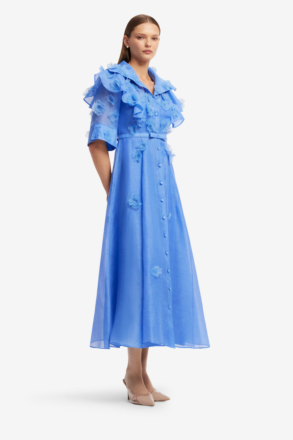 Exclusive LEO LIN Anya Petal Midi Dress - Azure