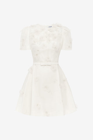 Exclusive LEO LIN Elyse Petal Short Sleeve Mini Dress - Snow
