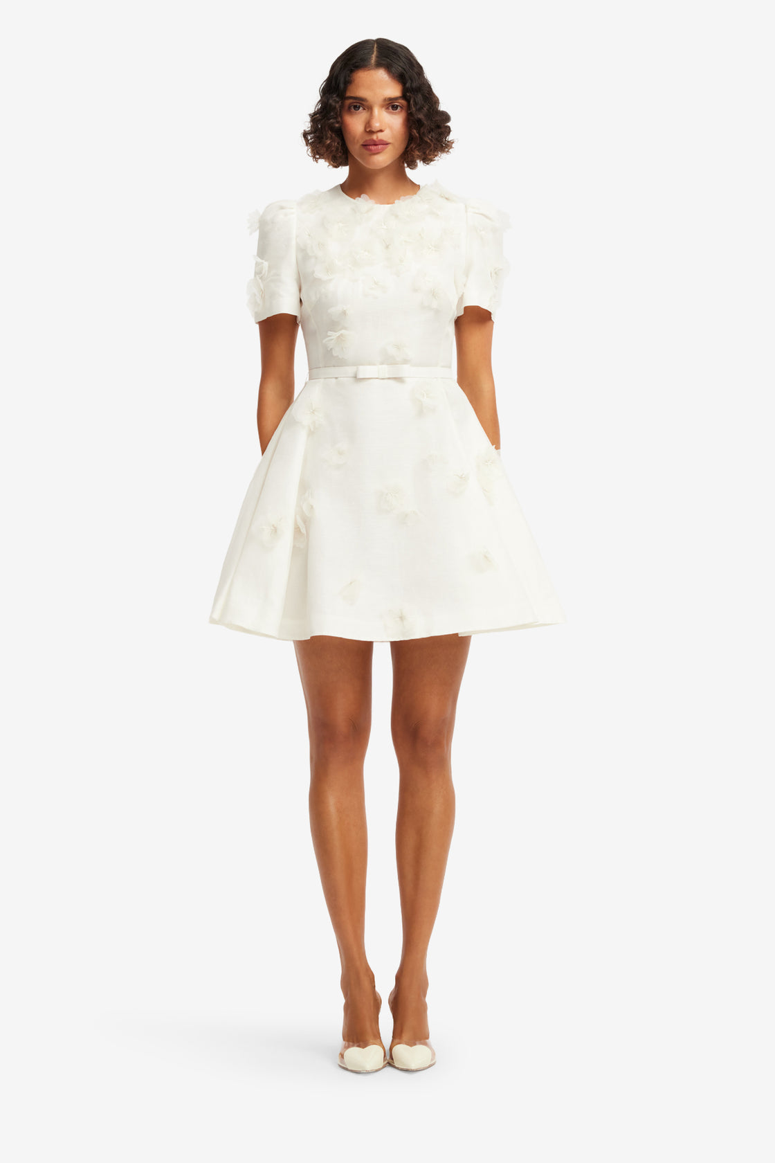 Exclusive LEO LIN Elyse Petal Short Sleeve Mini Dress - Snow