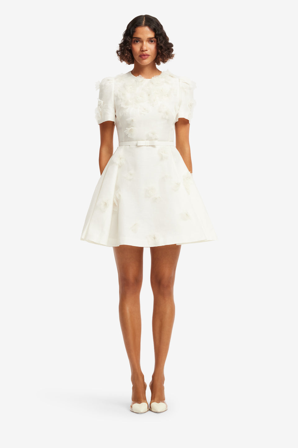Exclusive LEO LIN Elyse Petal Short Sleeve Mini Dress - Snow