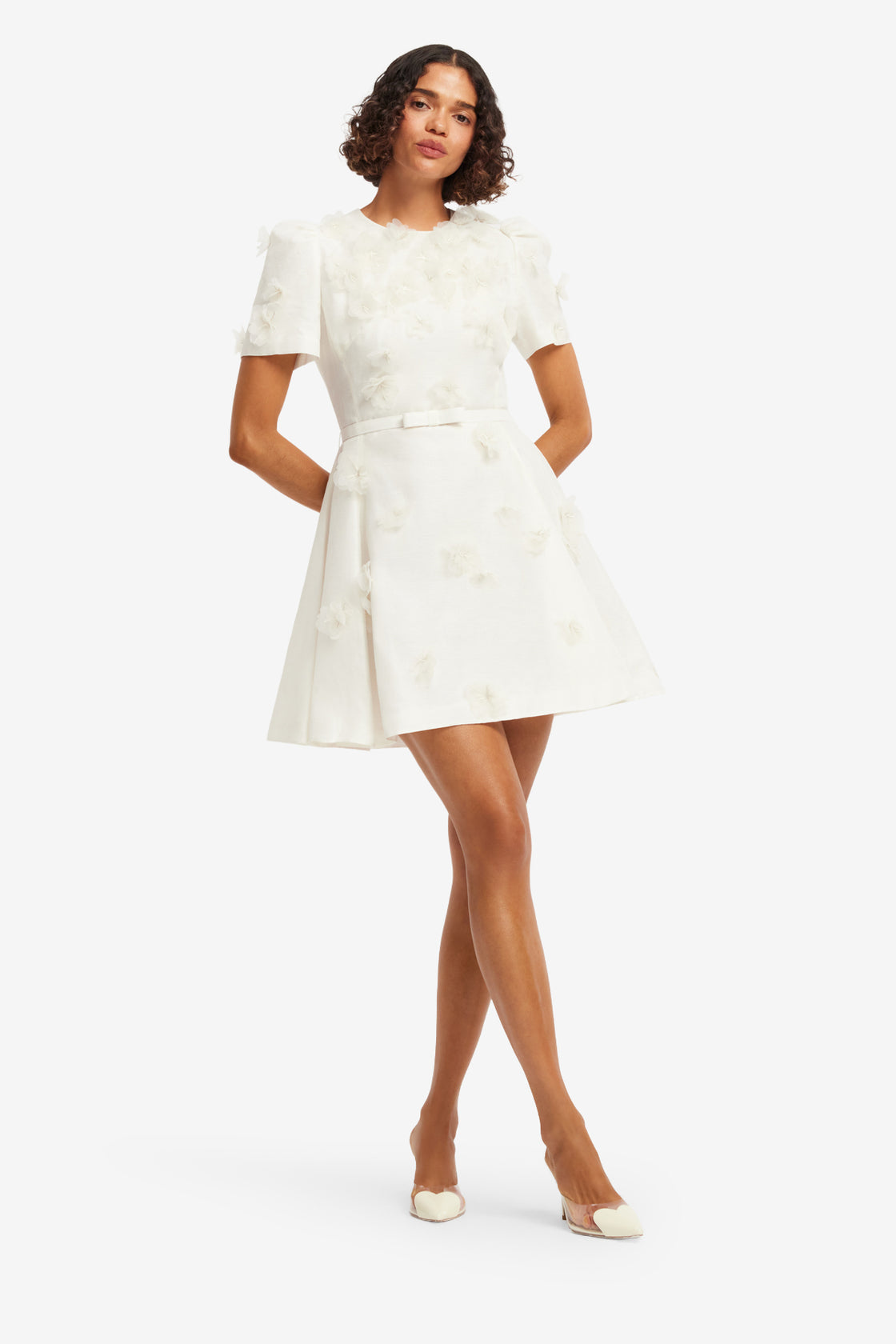Exclusive LEO LIN Elyse Petal Short Sleeve Mini Dress - Snow