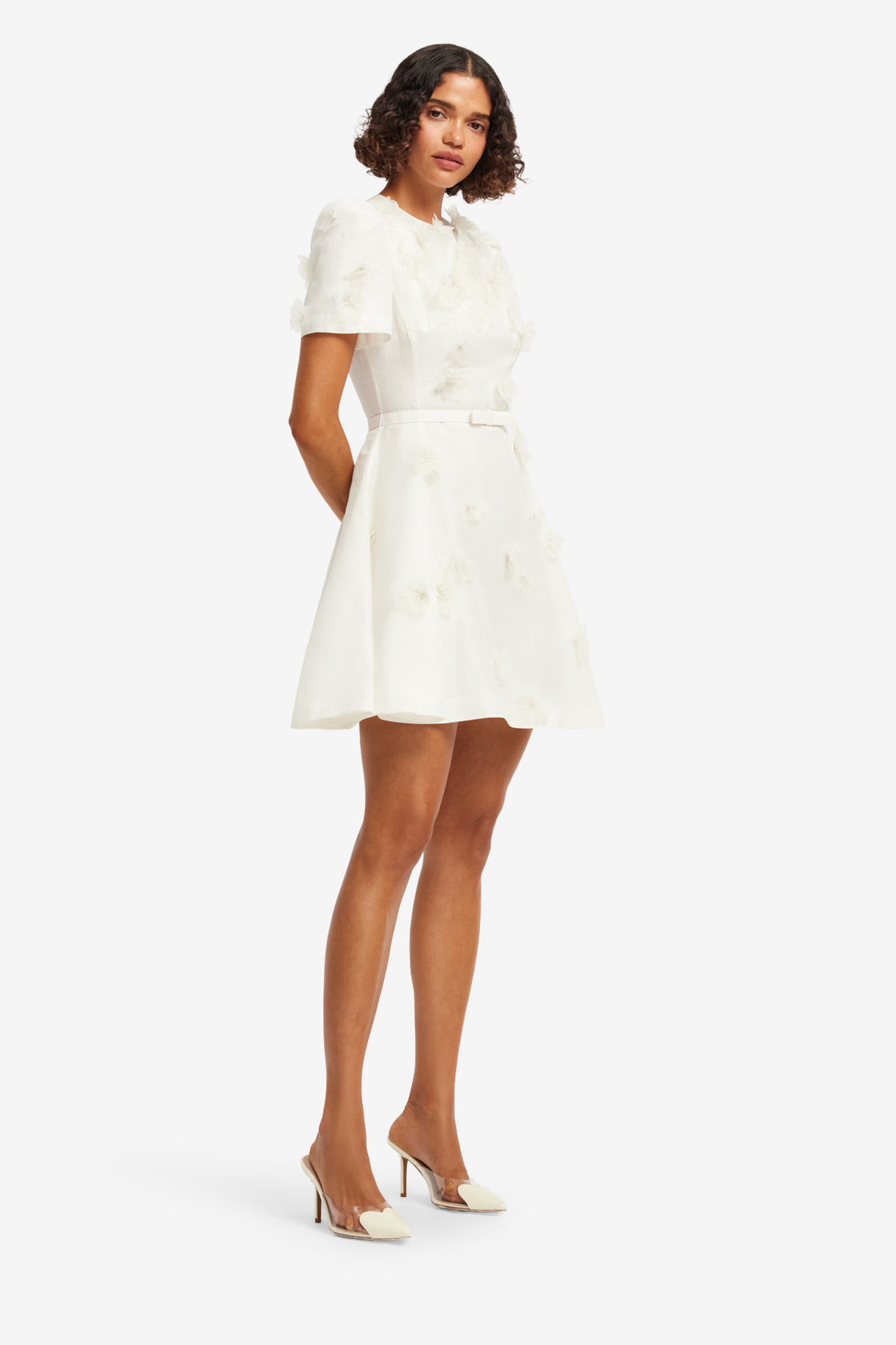Exclusive LEO LIN Elyse Petal Short Sleeve Mini Dress - Snow
